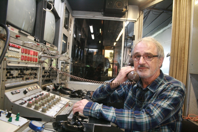 Former BBC outside broadcast vision engineer John Coupe at work during an ADAPT re-enactment in May 2016.