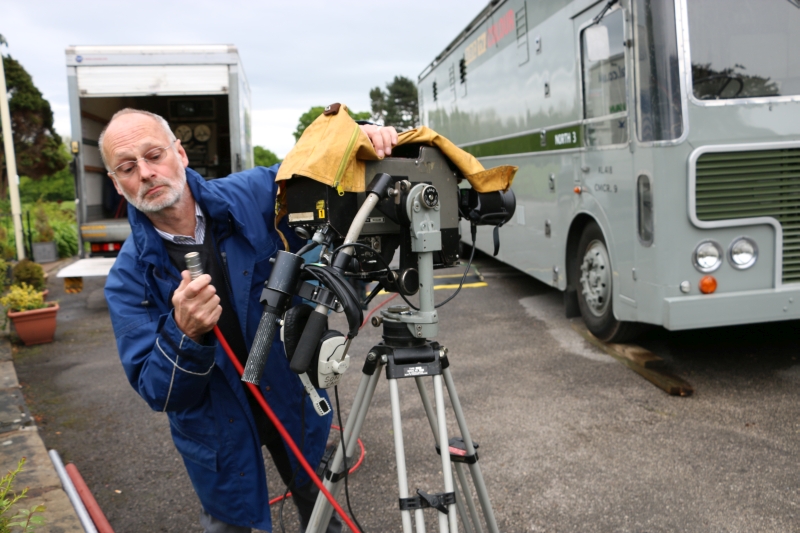 Outside broadcast camera operator Robin Sutherland rigging an Ikegami electronic television camera during an ADAPT simulation in May 2016. Credit: Nick Gilbey.