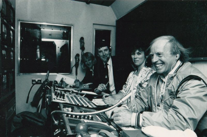 Former BBC outside broadcast producer Geoff Wilson (first from left) at work during the 1970s.